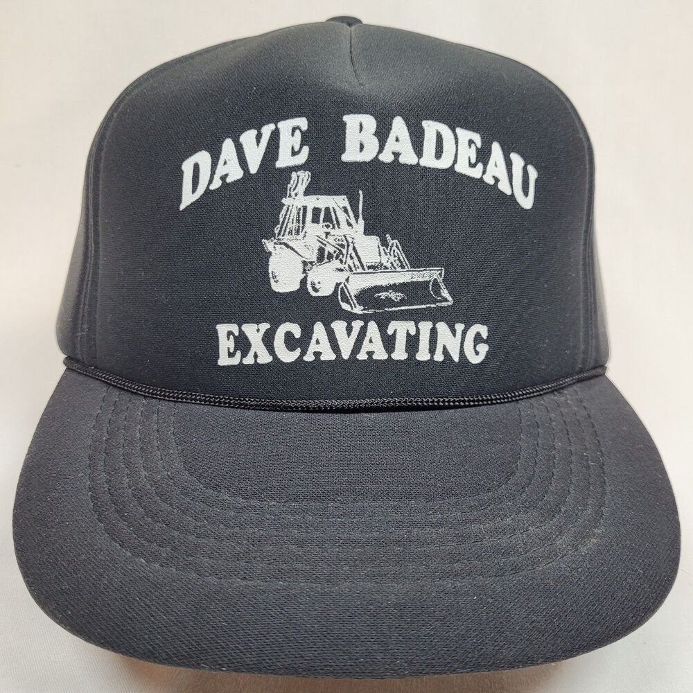 Vtg 80s Capital Caps Dave Badeau Excavating Hat Full Foam Trucker Snapback Rope